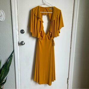 ASOS Tall Mustard Yellow Deep V Butterfly Dress - US Size 10